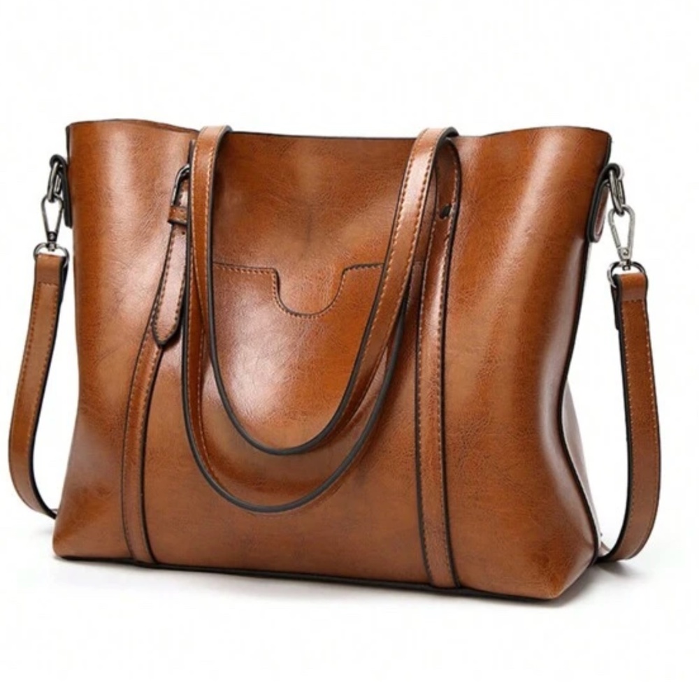 Classic Vegan Leather Tote Shoulder Bag - Picture 1 of 10